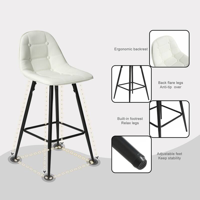 2PCS Counter Height Bar Stools With Metal Legs