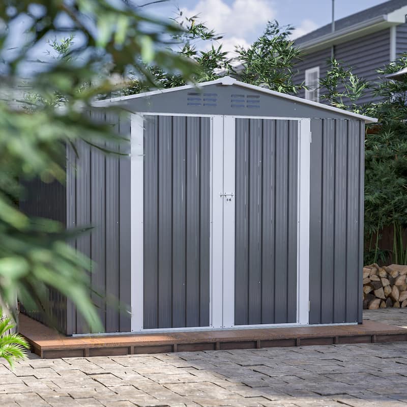 GDFStudio - Evelyn Spacious Outdoor Waterproof Tool Storage Shed with Durable Metal Frame