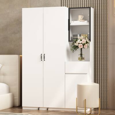 Multi-Compartment Wardrobe w/LED Lighting Glass Door Storage Cabinet