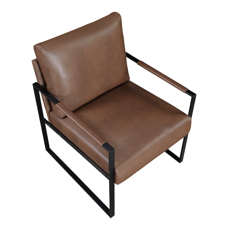 Mackie Accent Armchair, Dark Brown Faux Leather, Black Metal Frame