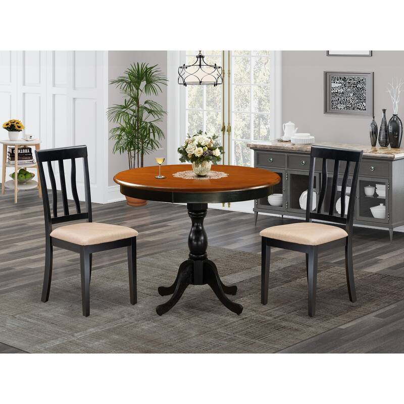 East West Furniture Dining Table Set- A Round Kitchen Table and Dining Chairs, Black & Cherry (Pieces & Seat Type Options) - AMAN3-BCH-C