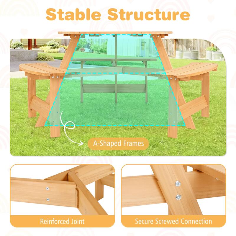 Gymax Kids Outdoor Wooden Picnic Table & Bench Set w/Umbrella Hole &