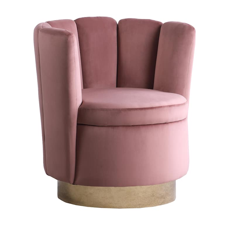 Modern Design Swivel Barrel Rose Pink Velvet Accent Chair with Gold Base
