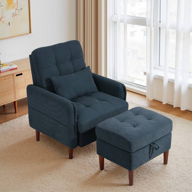 Adjustable Backrest Lounge Accent Chair Set with Storage Ottoman