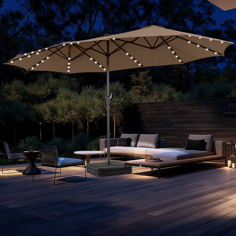 Autlaycil 15 ft Patio Umbrella with Base & 48 LED lights for Outdoor Umbrella - Coffee