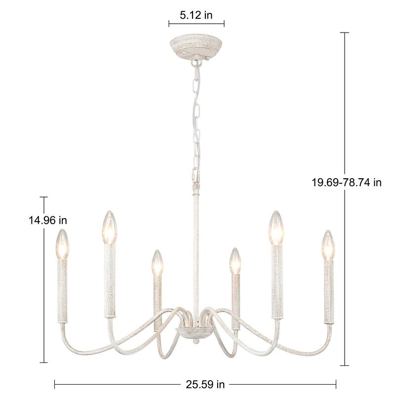 25.59'' W 6-Light Simple Candle Chandelier, Industrial Chandelier, Traditional Metal Ceiling Light for Dining Living Room