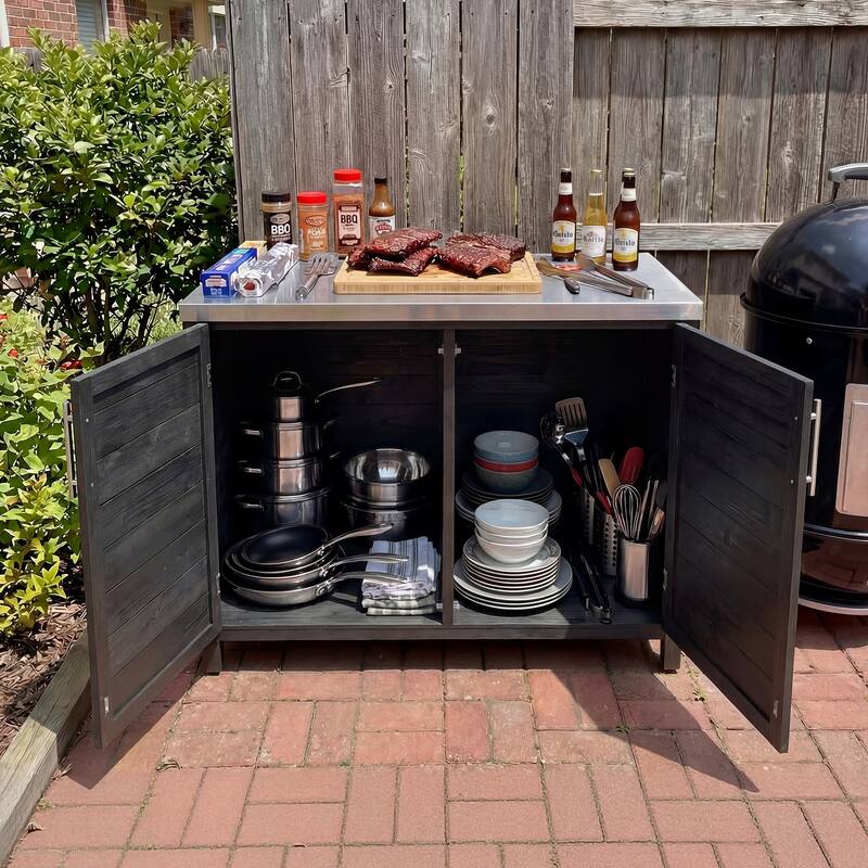 Modular Outdoor Kitchen Island Set, 100% Solid Wood BBQ Cabinet , Patio Kitchen Bar Table