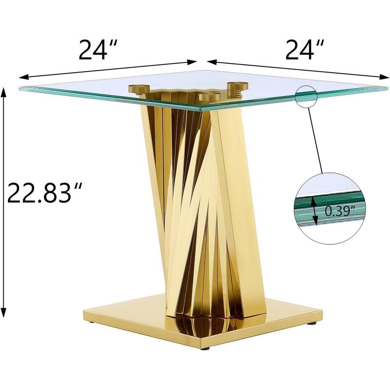 Glass End Table Side Table Corner Table with Gold Base