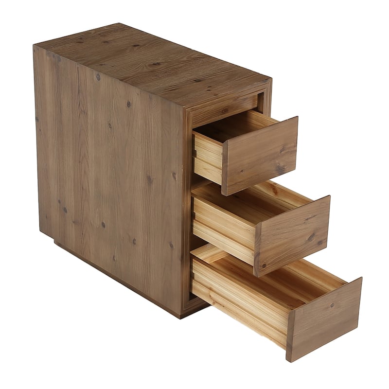 Rustic 3-Drawer Solid Wood Nightstand, Fully Assembled, 23.62"H - Brown 1 Pack - 3-drawer