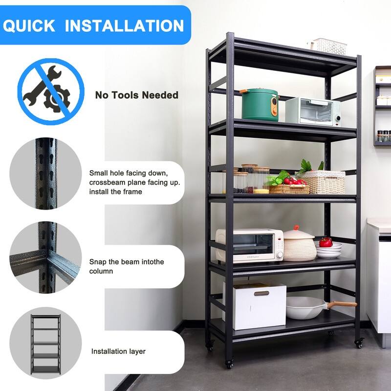 5-Tier Metal Shelving Unit Adjustable with Wheels 1750LBS Capacity