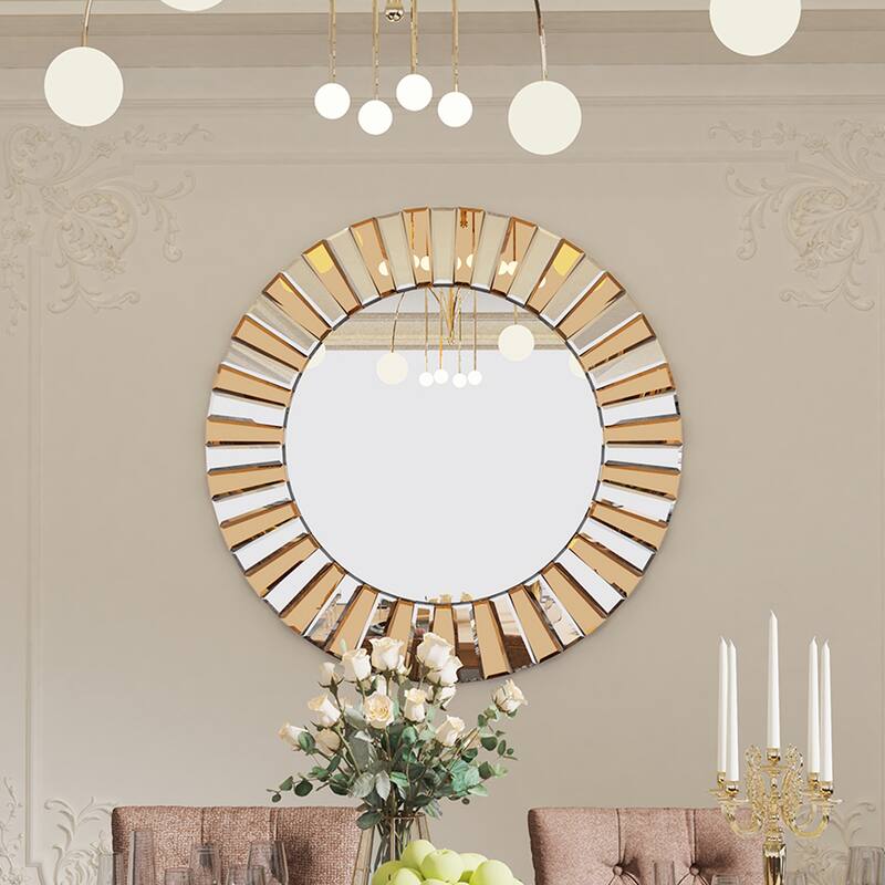 Round Goldtone Sunburst Wall Accent Mirror - 31.5"