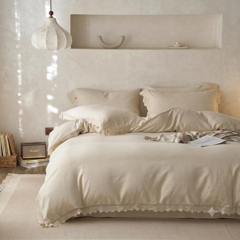 Luna Lace Linen Duvet Cover Set -Top Grade & Natural