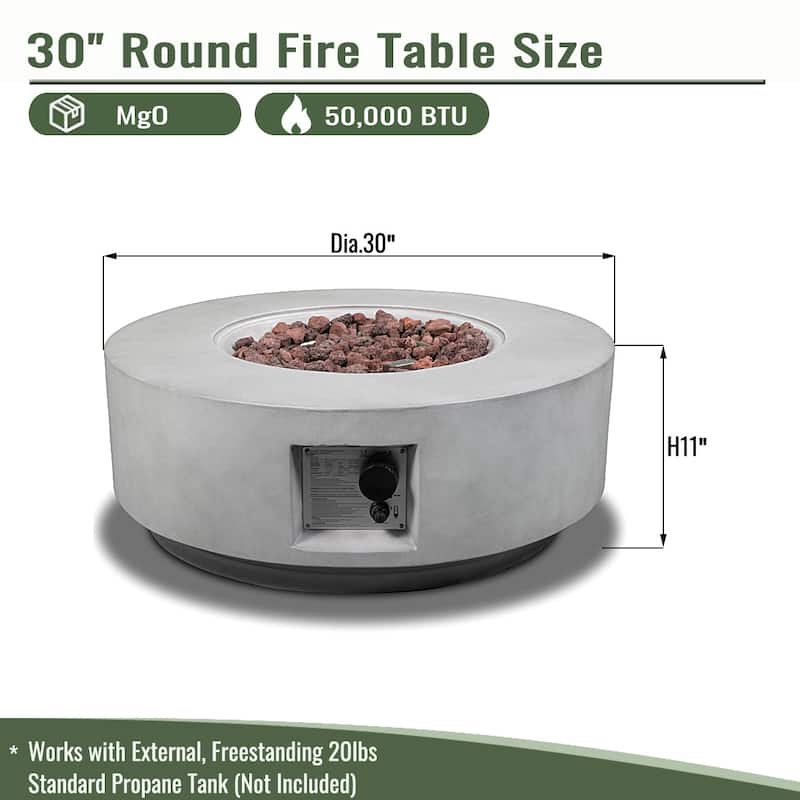 30" Propane Round Concrete Gas Fire Pit with 50000 BTU