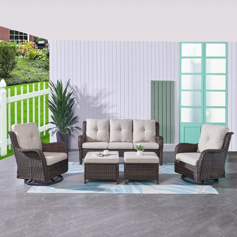 Rilyson 5-Piece Outdoor Wicker Sofa Set with Swivel Chairs