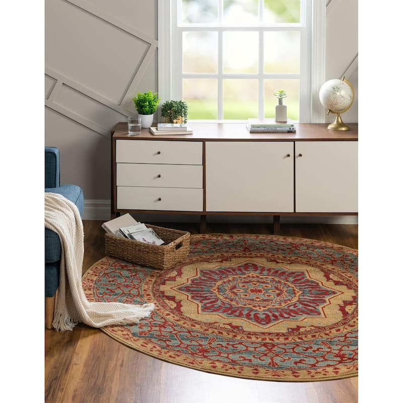 Traditional Cassia Collection Area Rug - Red - 3'3" Round