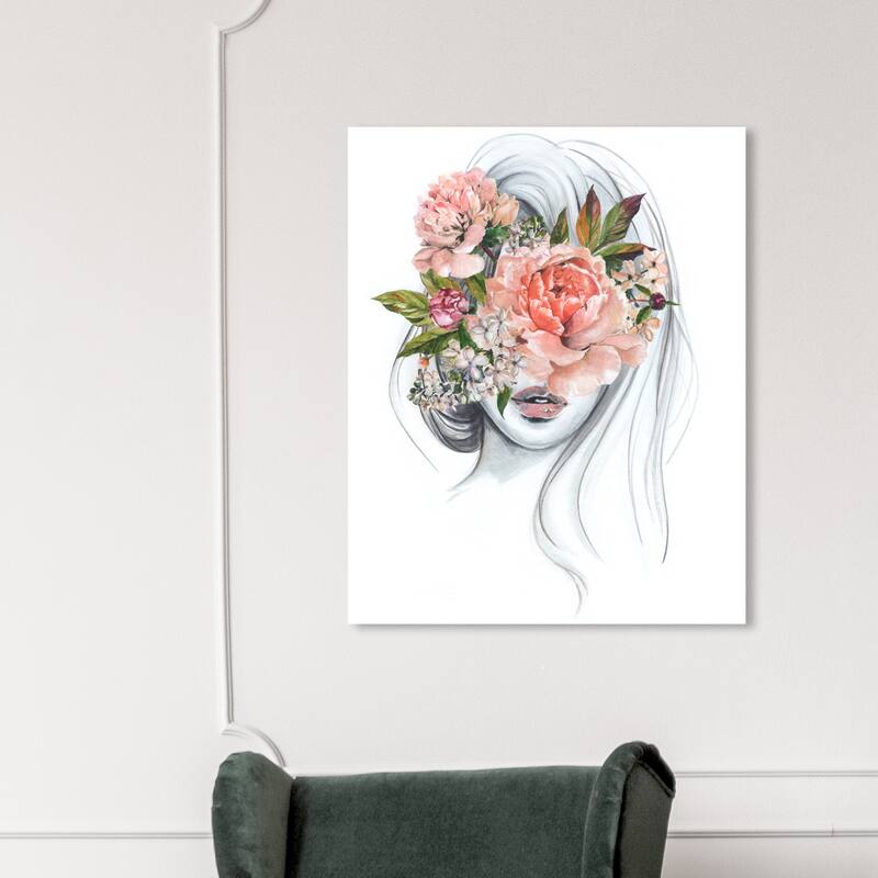 Wynwood Studio Fashion and Glam Sketch of the girl Orange and Peach Traditional Wall Art Canvas Print - 45 x 30