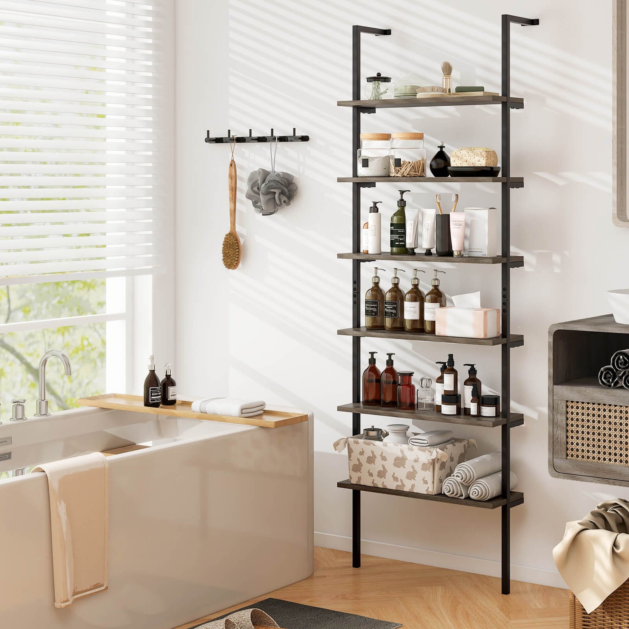 Costway 6-tier Ladder Shelf 72 Inches Industrial Wall Mounted