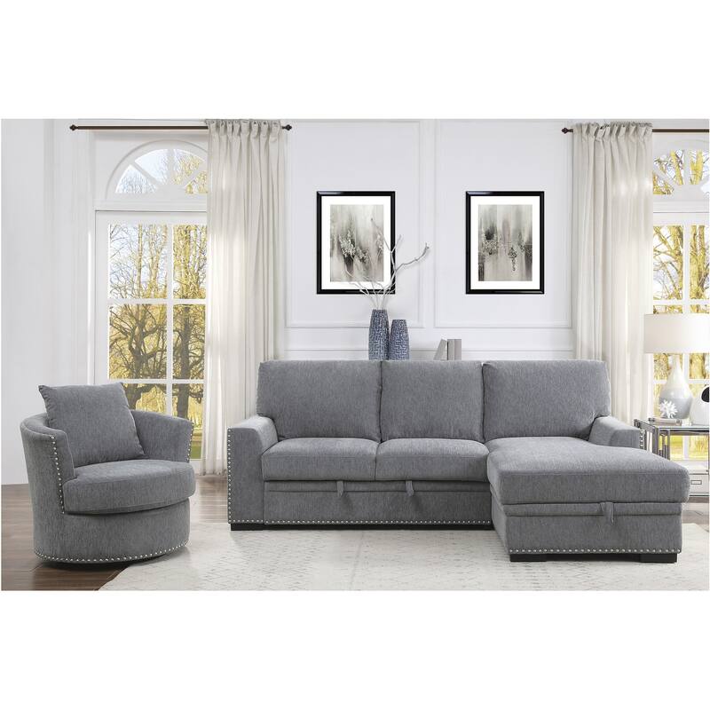 Vivie Dark-Gray Chenille Fabric Living Room Set