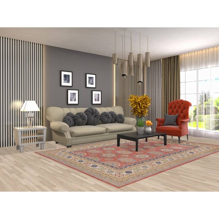 Geometric Kazak Area Rug Handmade Dining Room Wool Carpet - 6'5" x 9'6"