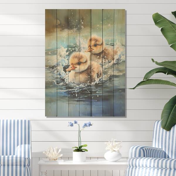 Designart quot Yellow Playful Paddler Ducklings quot Duck Animal Wood Wall Art