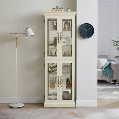 Lighted Glass Curio Display Cabinet,Display Cabinet,Storage Cabinet Wine cabinet Wood Frame Toy Display for Living Room,Kitchen