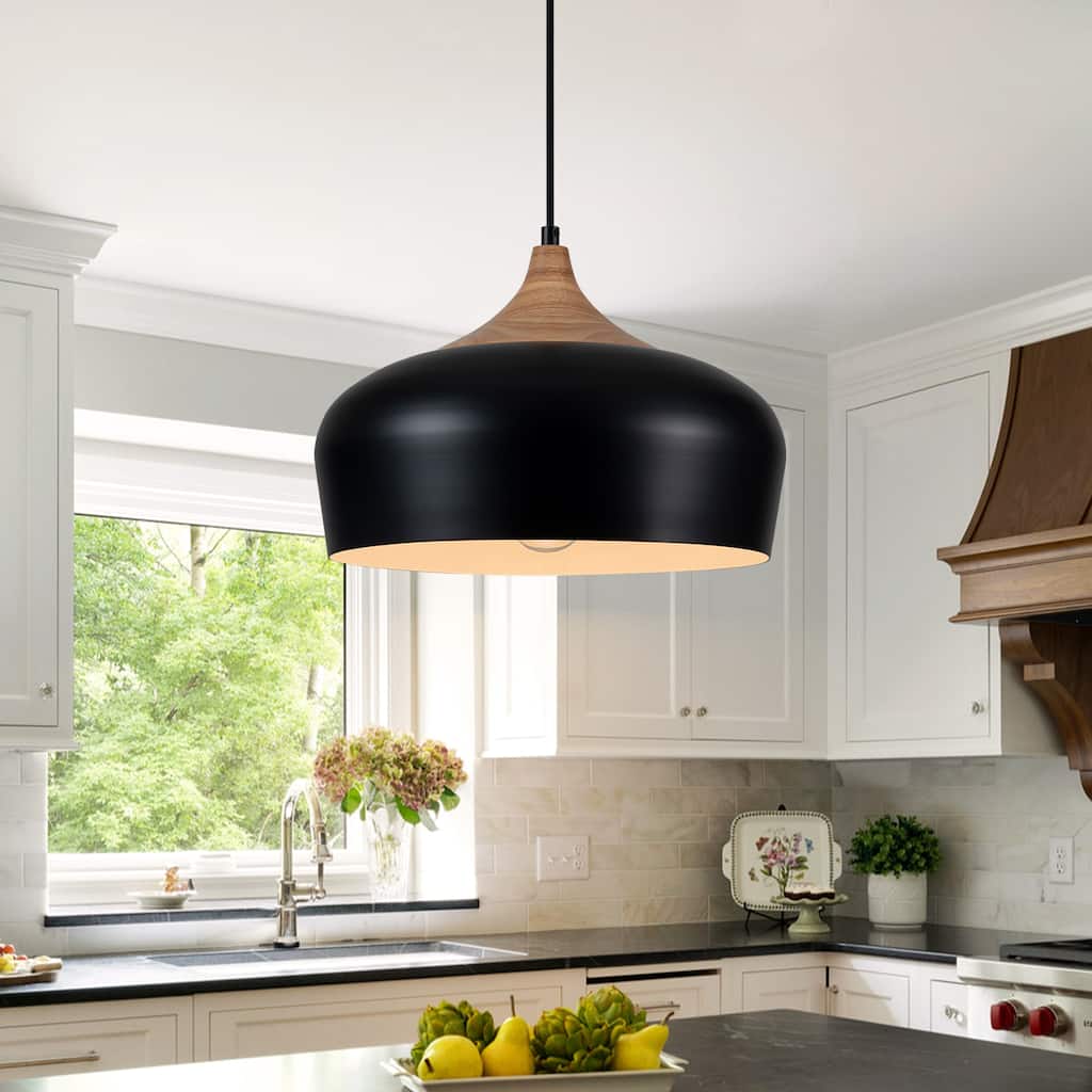 Modern 1-Light Black Dome Kitchen Island Metal Pendant Lights for Dining Room