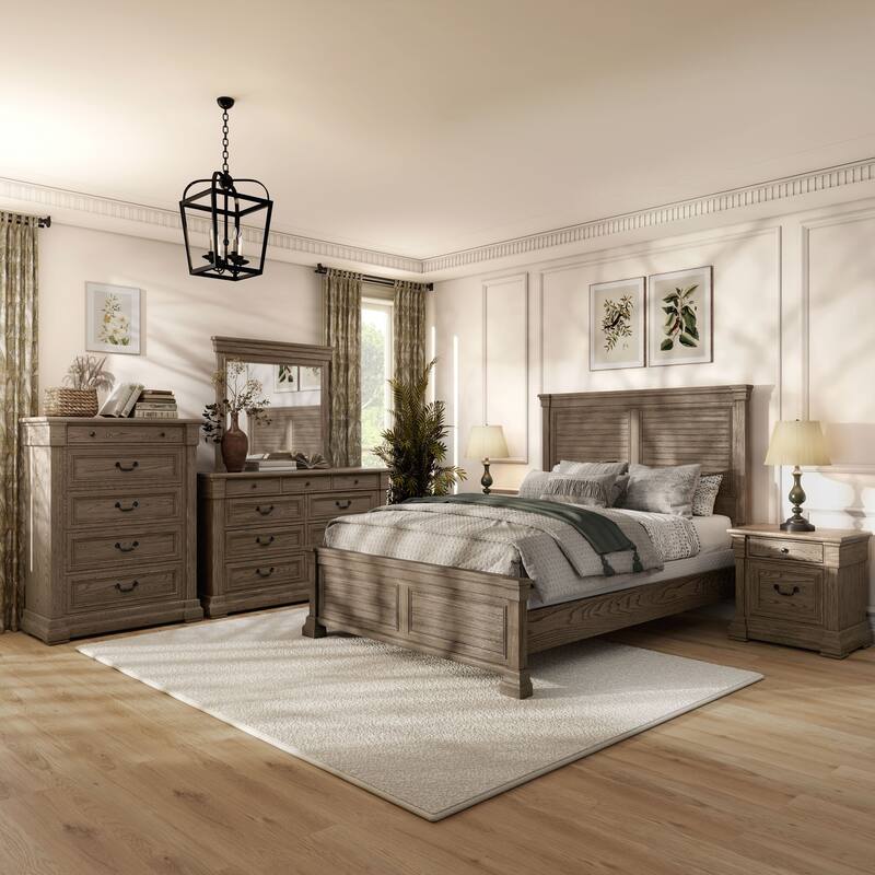 Furniture of America Wacine 6-Piece Weathered Grey Solid Wood Panel Bedroom Set - Queen