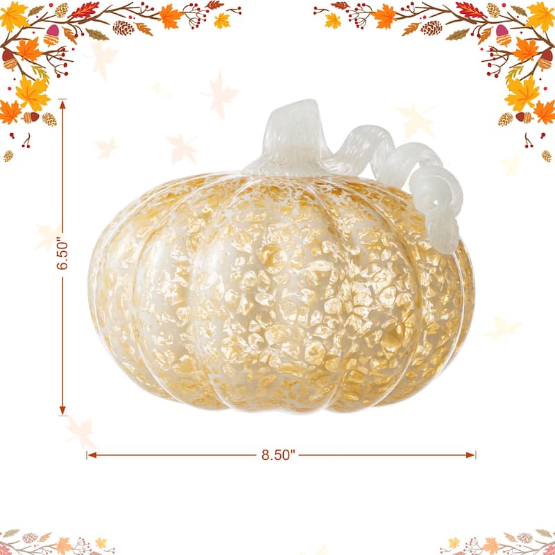Glitzhome Fall Harvest Amber Dots Glass Pumpkin Thanksgiving Decorating