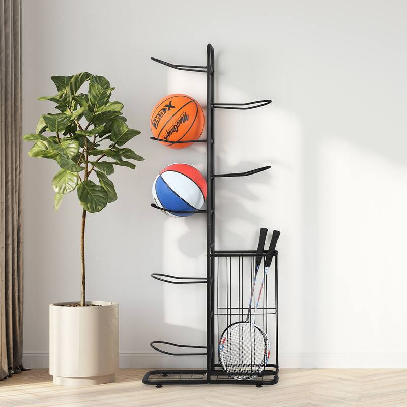 Ball Storage Rack with Basket - 5-Tier