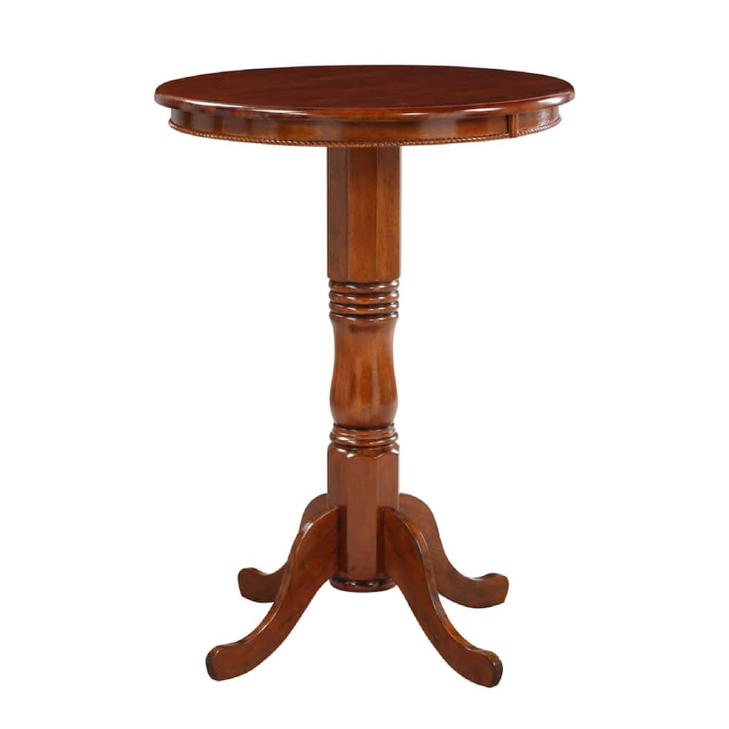 32 Inch Round Pub Bar Table, Classic Turned Pedestal, MDF Wood, Walnut Brown