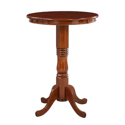 32 Inch Round Pub Bar Table, Classic Turned Pedestal, MDF Wood, Walnut Brown