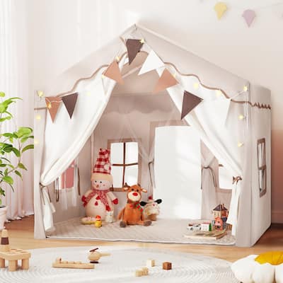 EROMMY Kids Tent Playhouse with LED Star Lights and Padded Mat, Large Indoor Toddler Tent for Boys and Girls.