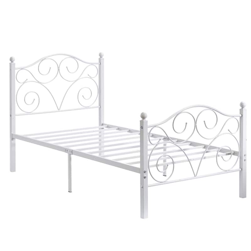 VECELO Metal Platform Bed Frame with Scroll Headboard, Twin/Full/Queen Size Beds