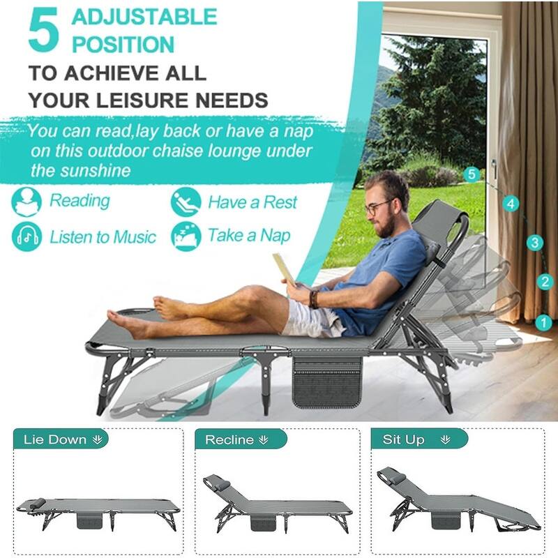 3-in-1 Patio Lounge Chair, Folding Heavy Duty Chaise