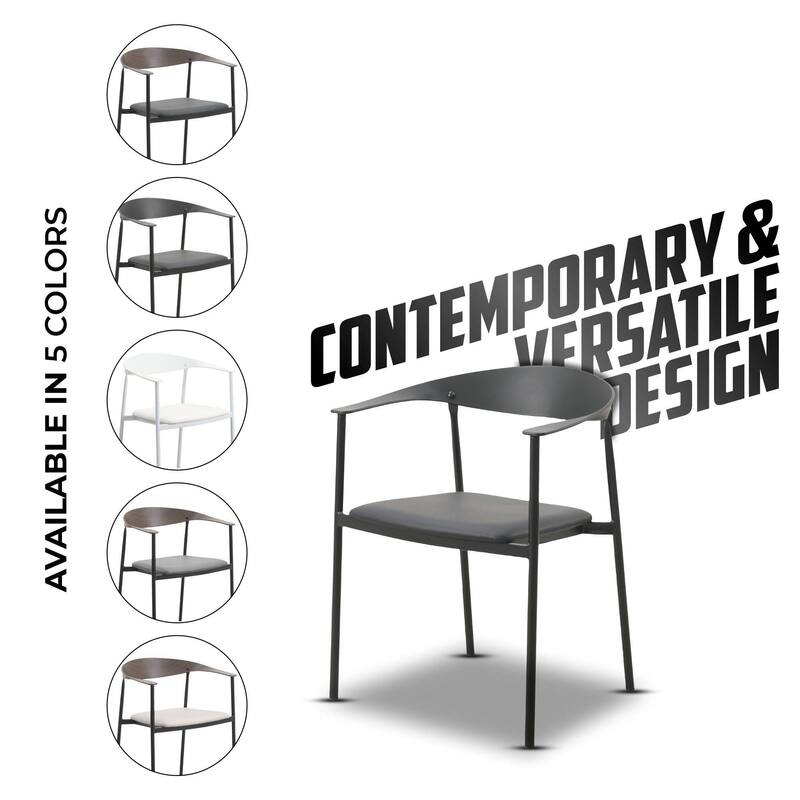 Kora Upholstered Faux Leather Dining Arm Chair with Powder Coated Steel Legs by LeisureMod