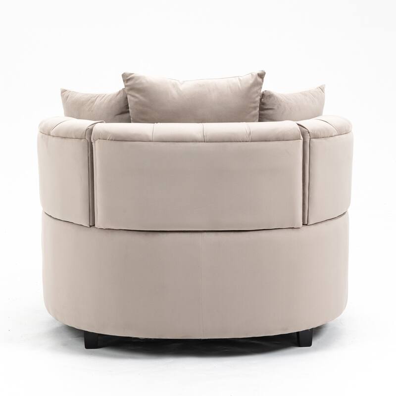 Oversized Barrel Accent Chair with 3 Pillows, Velvet Tufted Upholstered Round Club Chair, Ergonomic Reading Sofa Chair