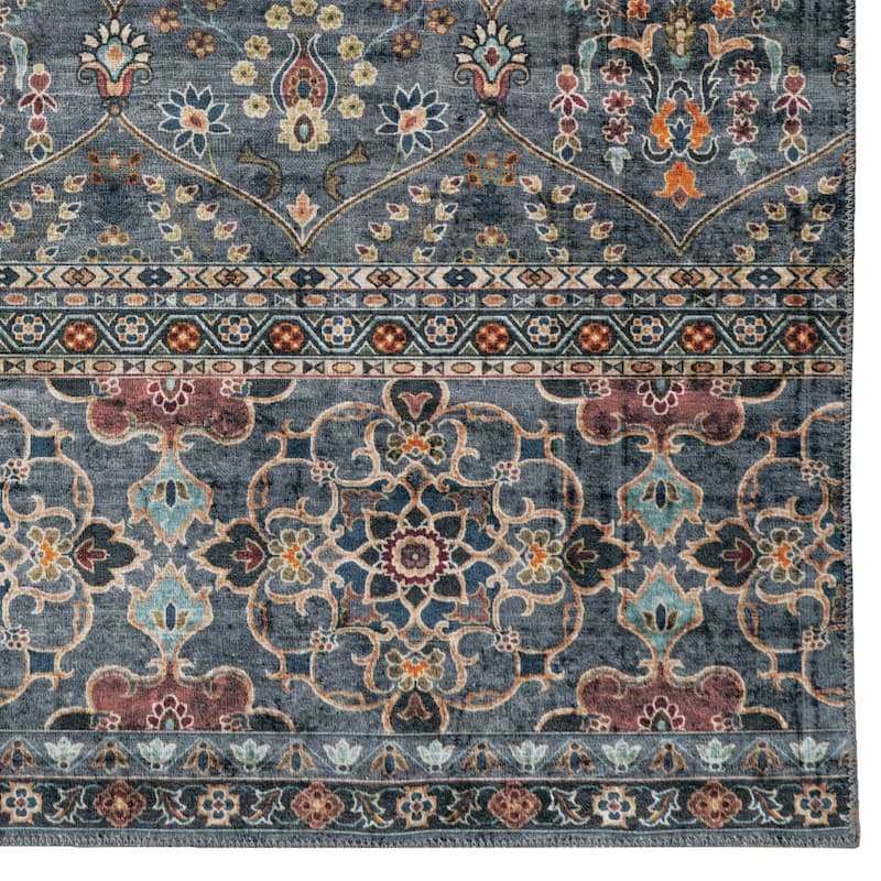 Grant Machine Washable Teal and Ivory Area Rug