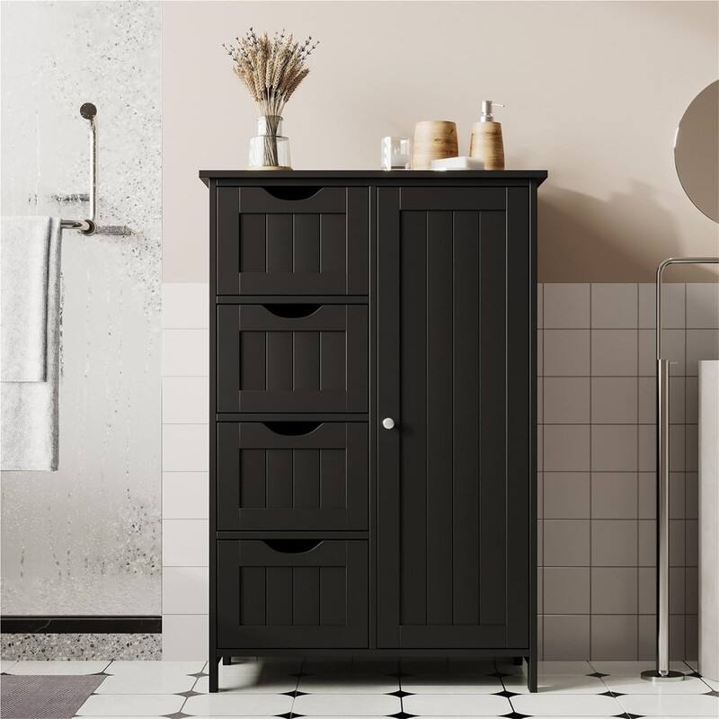 Bathroom Floor Cabinet - 11.8"D x 21.7"W x 32.5"H - Black