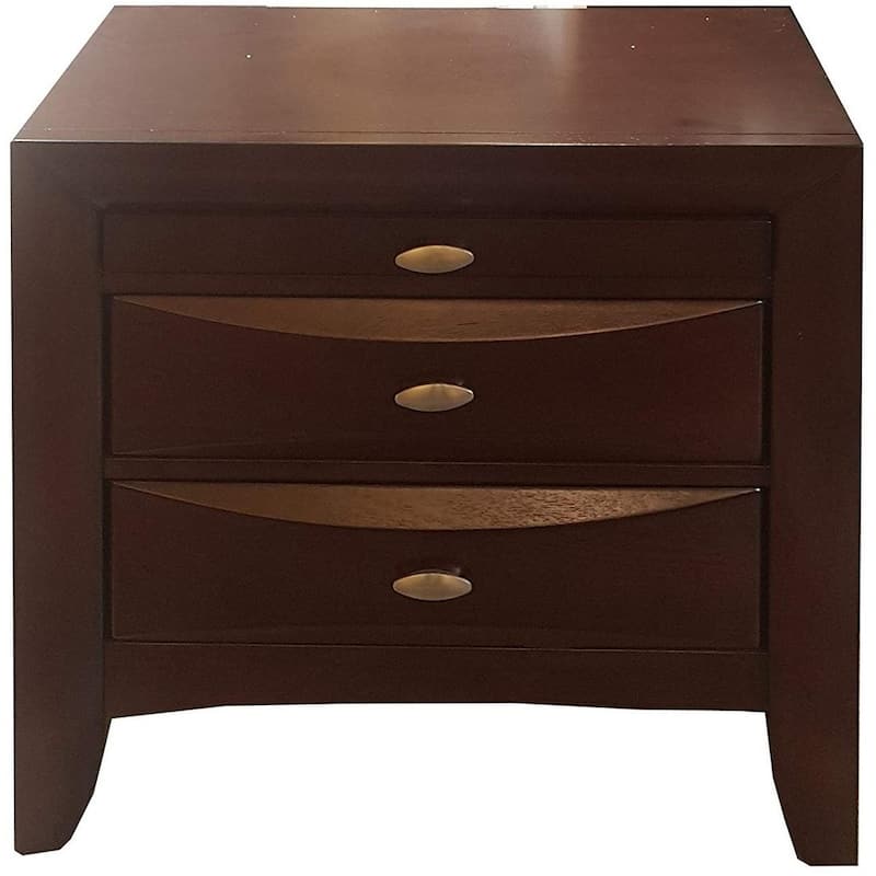 Espresso Solid Wood 3-Drawer Rectangular Nightstand with Metal Handles
