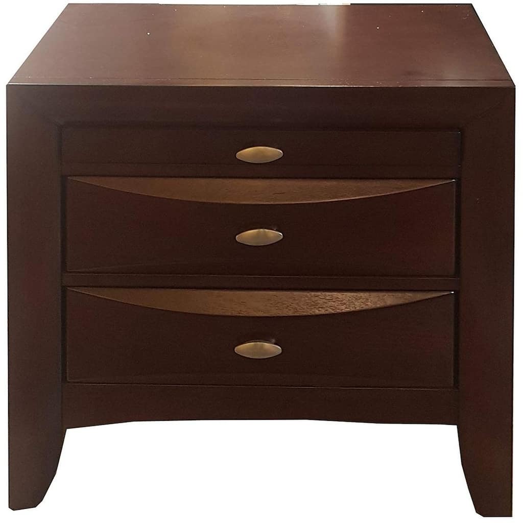 Espresso Solid Wood 3-Drawer Rectangular Nightstand with Metal Handles