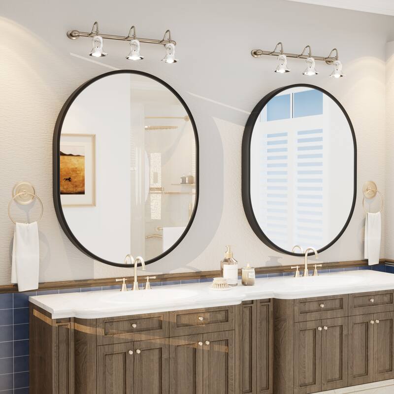 KIOTEE Oval Black Aluminum Alloy Framed French Cleat Mounted Wall Decor Bathroom Vanity Mirror with 5-Year Warranty