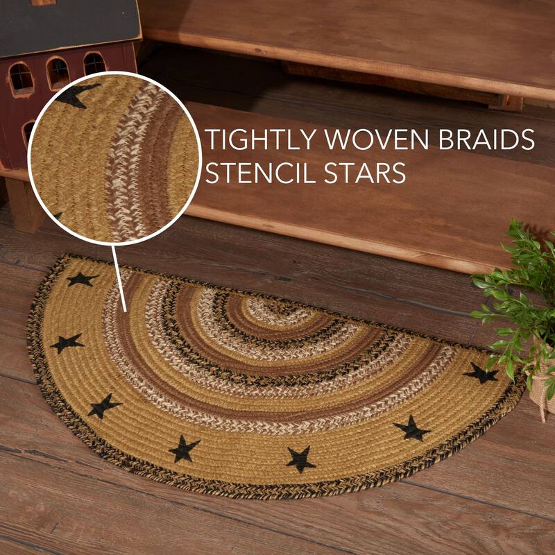 Kettle Grove Jute Rug Half Circle Stencil Stars w/ Pad 16.5x33 - 16.5" x 33"