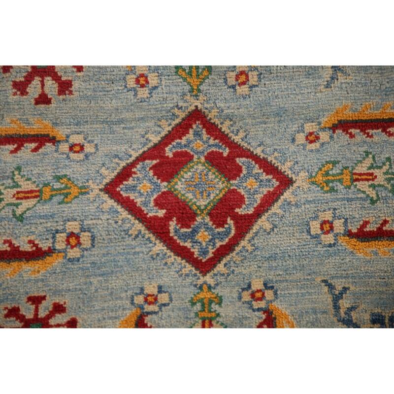 Geometric Blue Kazak Oriental Area Rug Handmade Wool Carpet - 9'11" x 12'8"