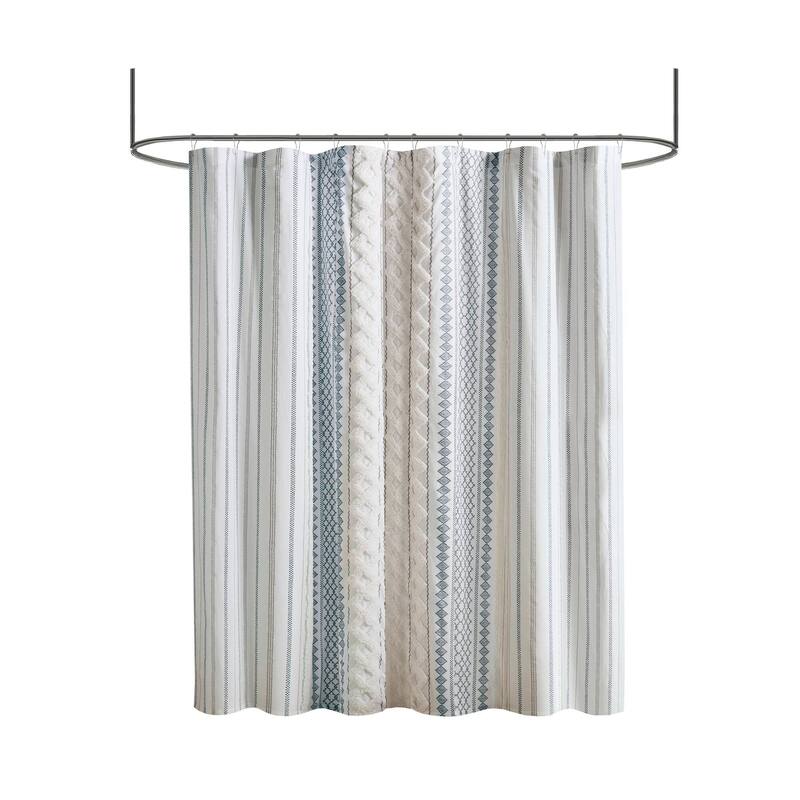 INK+IVY Imani Cotton Printed Shower Curtain with Chenille