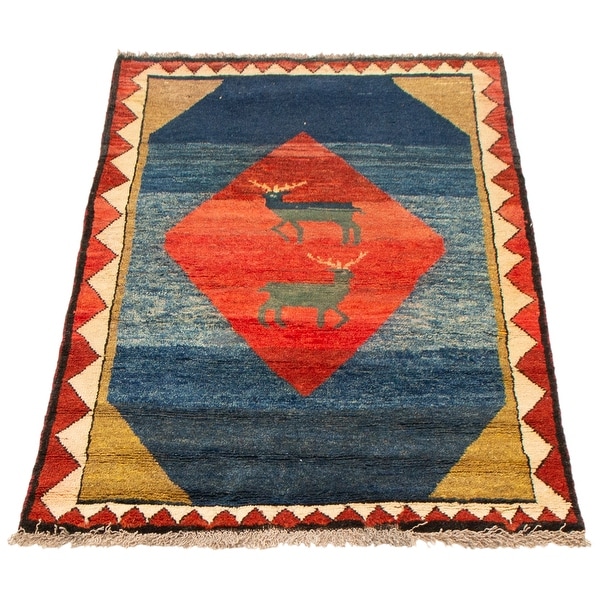 ECARPETGALLERY Hand-knotted Kashkuli Gabbeh Blue Wool Rug - 3'6 x