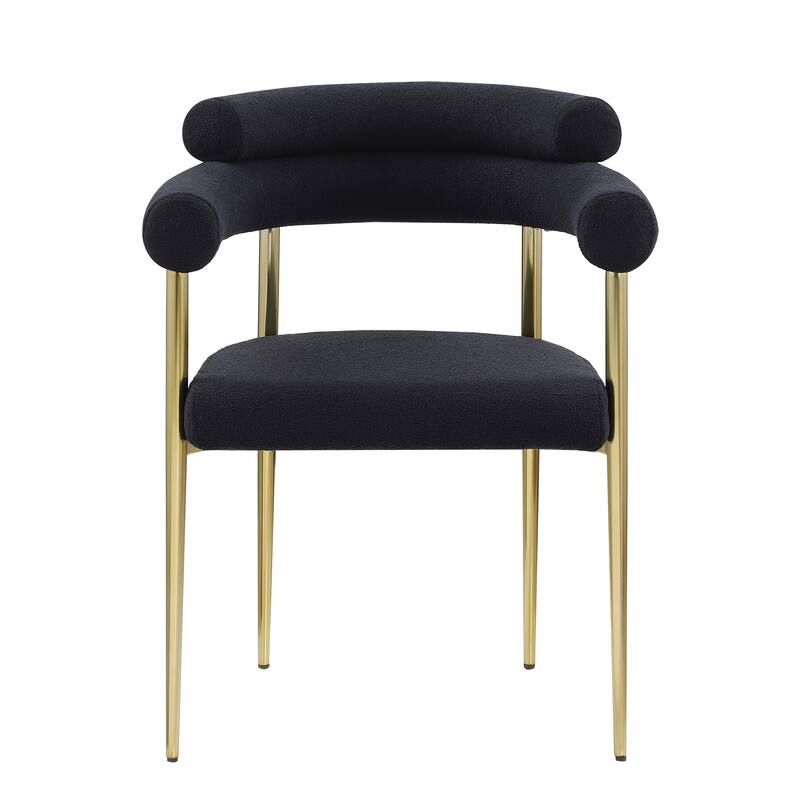Mid-Century Round Boucle Backrest Sherpa Dining Chair Set of 2, Kitchen Dining Room Chairs w/ Black Metal Legs