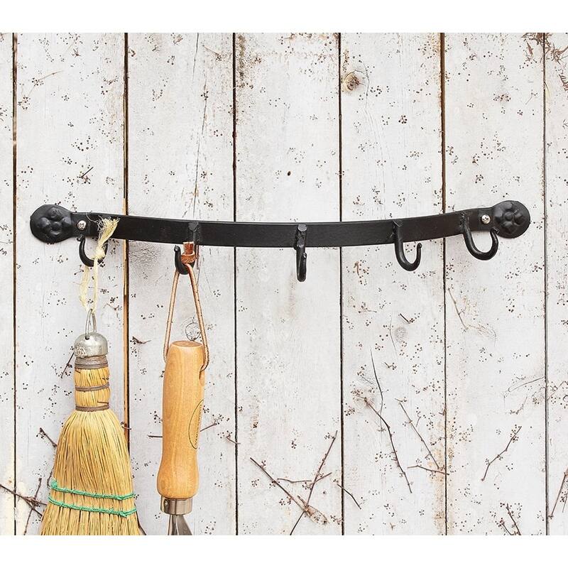 Achla Designs Wall Bracket With 5 Hooks, 19.5 Inch Wide, Black Powder Coat Finish