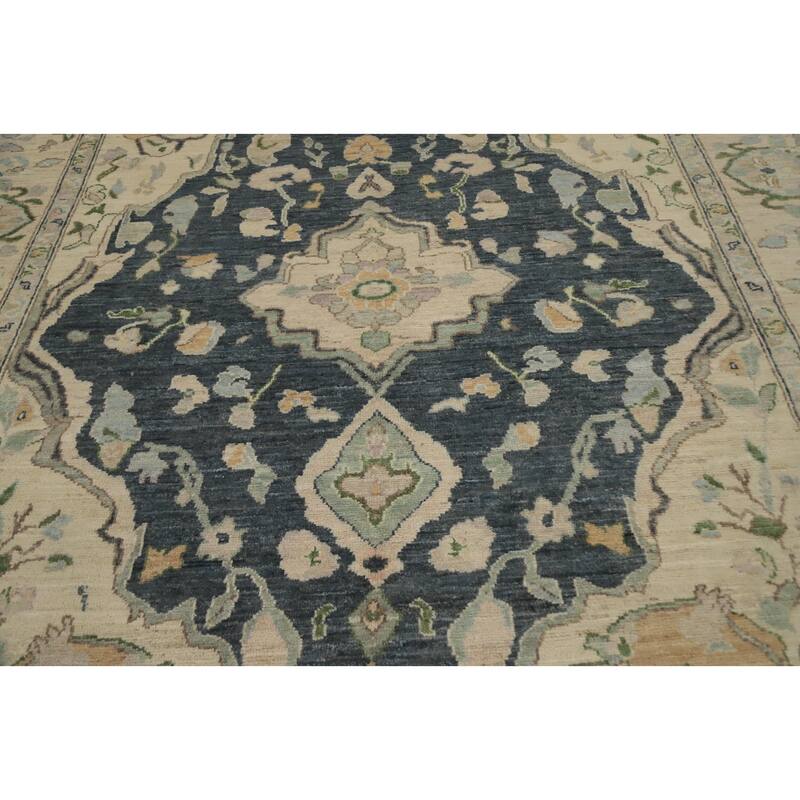 Hand Knotted Oriental 100% Wool Carpet Transitional Medallion Greys & Charcoal Oushak Area Rug - 9' 10'' X 8' 0''