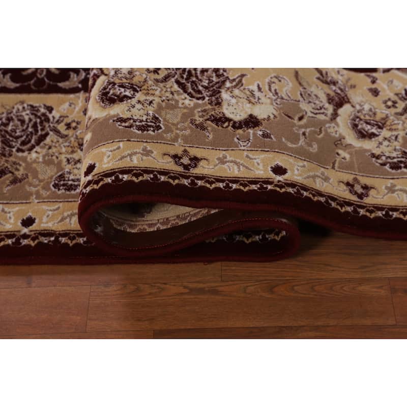 Red Victorian Style Kashan Turkish Area Rug Machine Made Floral Carpet - 6'6" x 9'10"