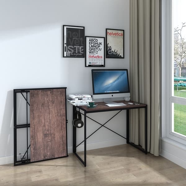 Computer Desk Home Office Desk 47 Inch Writing Desks Work Table Small Space  Desk Study Table Modern Simple Style Student Desk PC Workstation with  Storage Bag Iron Hook Metal Frame for Home